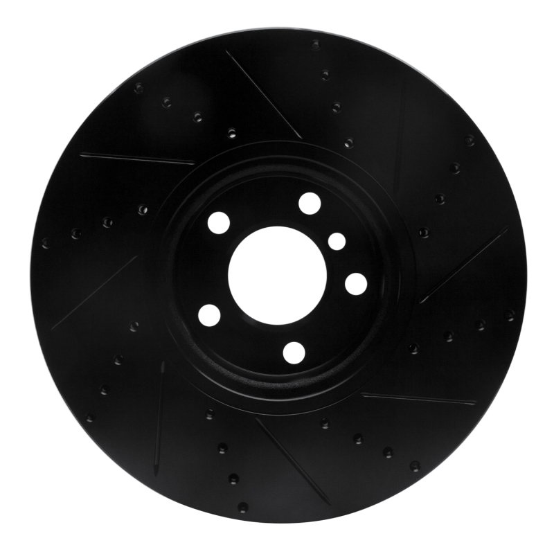 BMW 535i GT Brake Rotor (1) - Right Front - R1 Concepts - Drilled & Slotted - Black - `10-`18